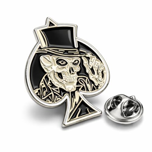 Gothic Skull Enamel Pin Metal Brooch Biker Badge with Ace of Spades Design Punk Rock Style