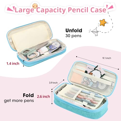 Image of Preppy Pencil Case for School Supplies, Large Initial Pencil Pouch with Zipper, Cute Pencil Bag for Office Supplies, Aesthetic Pen Case Box for Kids Teen Girls Women - R(Blue)