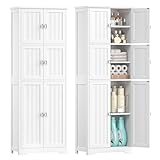 Zeibospri 63' H Tall Bathroom Storage Cabinet, Linen Floor Cabinet with 6 Doors and Adjustable Shelves, Pantry Storage Cabinet for Bathroom, Living Room, Laundry Room, Kitchen, White