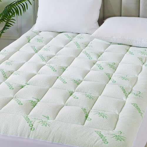 ANALIN® Bamboo_Viscose Mattress Topper King Size, Thick Pillow Top Mattress Pad with Stretchable Pockets for 6-18 inches Mattress, Soft Breathable Mattress Topper for Back Pain Relief