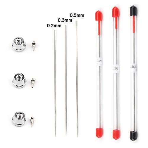 6Pcs 0.2mm 0.3mm 0.5mm Airbrush Nozzle Airbrush Needle Nozzle Cap Kit Replacement Parts for Airbrush Spray Gun Sprayer Accessories Painting Machine
