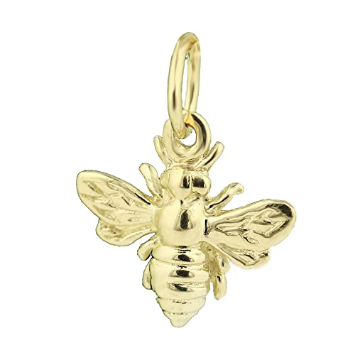 GNGJewel 14k Gold 3D Tiny Bee Queen Bee Charm Pendant Necklace