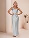 Summer Satin Maxi Dresses for Women 2025 Cowl Neck Ruched Silk Formal Wedding Guest Bridesmaid Slip Dress with Slit Silver