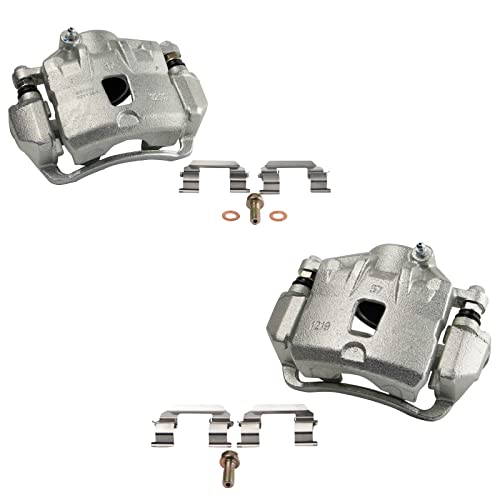 Image of TRQ Front Brake Caliper Set Brackets Hardware Zinc Coated Compatible with 2006-2010 Hyundai Sonata 2007-2010 Elantra 2006-2010 Kia Optima