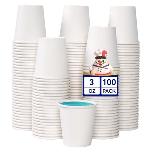JOLLY CHEF 3oz / 90ml - 100 Pack Small Paper Cups White Mouthwash Cups Disposable Espresso Cups Paper Sampling Cup