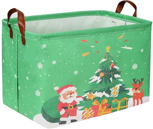 Sanjiaofen Rectangular Christmas Baskets,Christmas Basket Empty,Waterproof PE Coating Christmas Baskets for Kids with Handles,Gifts Christmas Baskets,Toys Box,Books Baskets. (Father Christmas)
