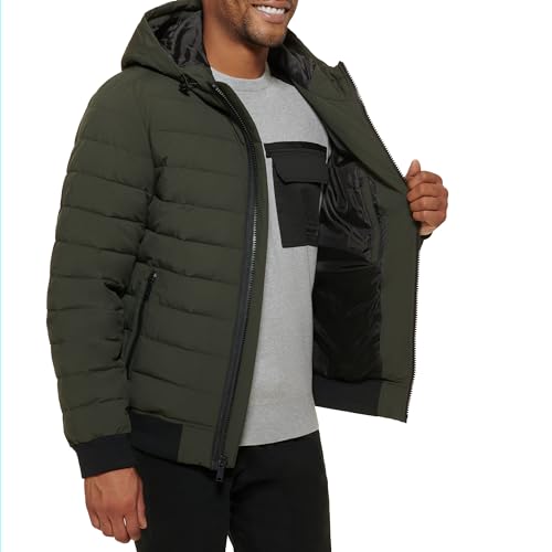 Image of DKNY Men's Quilted Performance Hooded Bomber Jacket