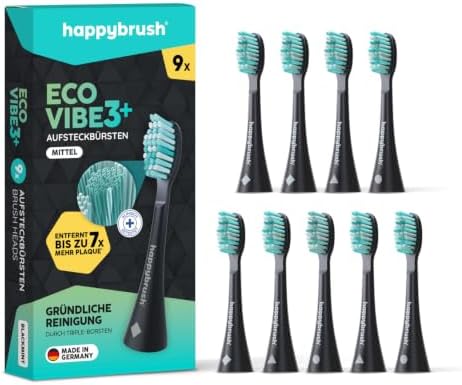 happybrush® Original Aufsteckbürsten für Eco VIBE 3 und Eco VIBE 3+ – Made in Germany – 9 Stück Vorteilspack – Schwarz/Mint