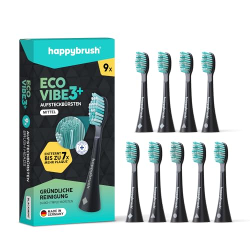 happybrush® Original Aufsteckbürsten für Eco VIBE 3 und Eco VIBE 3+ – Made in Germany – 9 Stück Vorteilspack – Schwarz/Mint – Ansicht 1