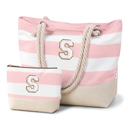 Image of Vavabox Initial Beach Tote Bag for Women, Water-resistant Travel Beach Bag Pool Bag Set, Birthday Gifts for Women Mom