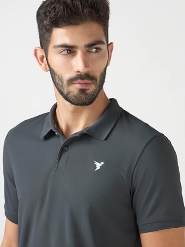 Image of TECHNOSPORT Men's Solid Slim Fit Polo Collar T-Shirt MATPIQ Half Sleeve Button Polyester for Gym Running Workout UPF50+ Anti Odour