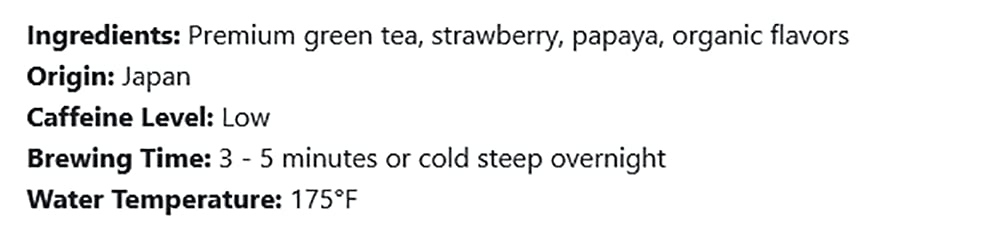 Elmwood Inn Fine Teas, Wild Strawberry Green Tea, 16-Ounce Pounches