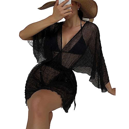 Robe de plage femme cover up sexy transparent col V fluide