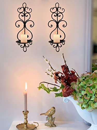 Remenna Metal Wall Candle Sconce Holder Set Of 2 Hanging Wall Mounted Candle Sconces Holder, Wall Sconces Decor For Bedroom Dining Room, Black (Ly0017)… #TOP3