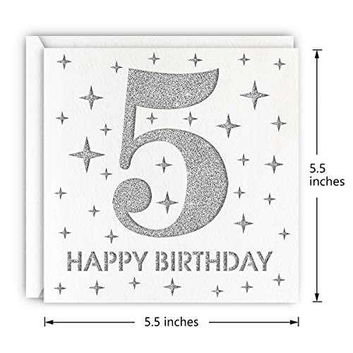 MAGJUCHE Silver 5th Birthday Card, Laser Cut Glitter Girl Boy Age 5 Gift For Daughter, Son2
