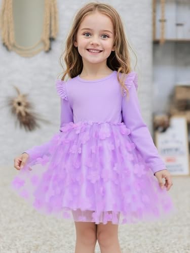 Cute Toddler Girl Princess Tulle Dress Long Sleeve Cotton Sundress Little Girls' Party Dresses,Size 2-9 Y2