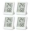 SOBEAU Thermometer hygrometer set van 4, luchtvochtigheidsmeter voor binnen, mini LCD digitale thermometer, hygrometer meter met smiley-indicator voor babykamer, woonkamer, kantoor, broeikas (wit)