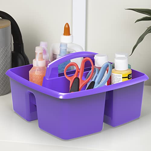 Image of Storex 3-Compartment Small Caddy - Multipurpose Classroom Organizer with Handle, Purple, 5-Pack (00944U06C)