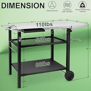 EDOSTORY Outdoor Grill Cart Table Pizza Oven Stand Three Shelf Stainless Steel Food Prep Table Patio BBQ Grill Table Bar Cart Kitchen Island with Wheels