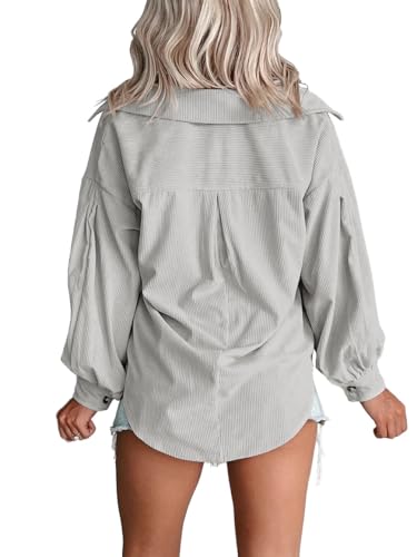 Womens Puff Long Sleeve Corduroy Jacket Casual Solid Button Coat Fall Fashion Loose Outfits Tops2