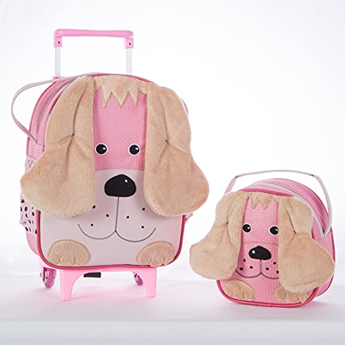 Kit Mochila De Carrinho Infantil Bichinho G + Lancheira - Suporte - Rodinhas Escolar Dog Rosa