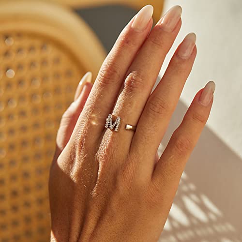 Yelun 18K Gold Plated Personalized Initial Letter Rings Statement Adjustable Open Ring Fashion Charms Cuff Rings For Women Alphabet Letter A To Z Signet Ring Gift For Women (A-White Gold) #TOP3