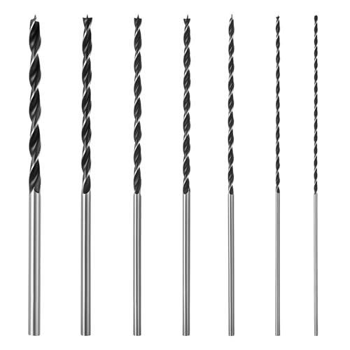 ALTcompluser 7 Stück Extra Lange Holzbohrer Bohrer Set 4 mm, 5 mm, 6 mm,7 mm, 8 mm, 10 mm, 12 mm Holzbohrer HSS Spiralbohrer zum Bohren für Die Holzbearbeitung Manuelle(300 mm)