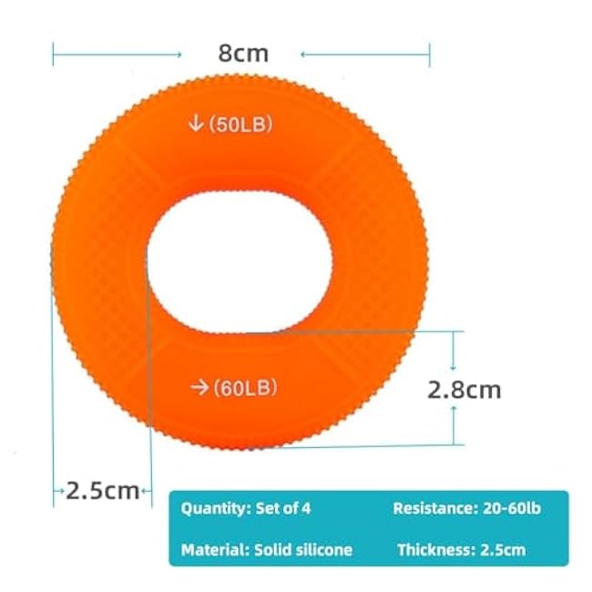 Grip Strength Trainer,Silicone Hand Grip Strengthener Ring,Finger Grip Workout - Double Force Grip Rings for Rock Climbing, Athletes & Stress Relief, (20-60lbs) 5 Resistance Levels(4 PCS)