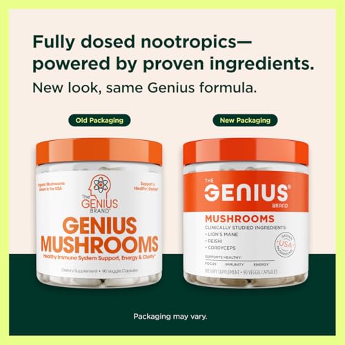 image for The Genius Brand Genius Mushrooms - Plant-Based Supplement for Immune,