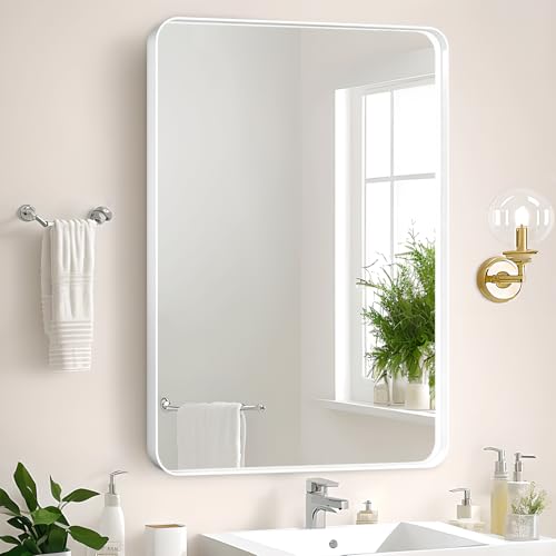 Rosynee Bathroom Mirror 24x36 Inch Over Sink White Rectangular Metal Frame Mirror for Bathroom Wall, Matte Framed Large Rectangle Vanity Mirror for Restroom, Living Room, Entryway Decor