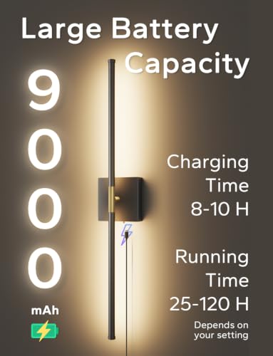 Image of KARTOOSH Peel and Stick Wall Sconces Battery Operated Set of 2, Black&Gold | 28.7in, 25-120h Run Time, Wireless, 3CCT, Dimmable Rechargeable Wall Lights with Remote for Bedroom Living Room Hallway