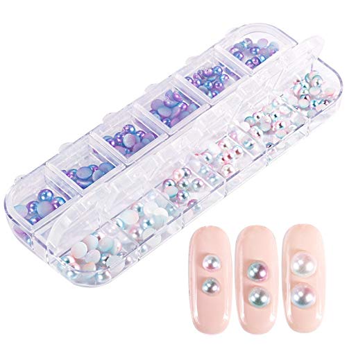 Nail Art Sequins 12 Grids/Case Mixed Size Pearl Beads Flat Back Gradient Nail Art Decor 3D Manicure Tool 3/4/5mm