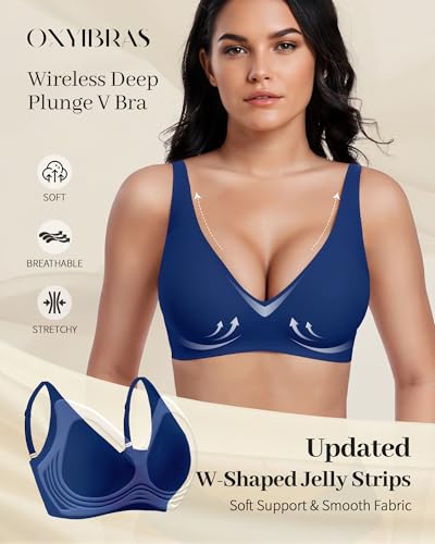 Image of Smooth V Jelly Bras for Women No Underwire Seamless Plunge Bralettes T Shirt Sleep Everyday Bra with Bra Extender