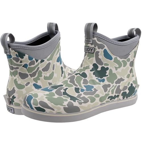 Buoy Boots Fishing Shoes for Men Waterproof - Ankle Short Rain Deck Boots for Men - Waders for Wet Conditions Rubber White Duck Camo Size 11