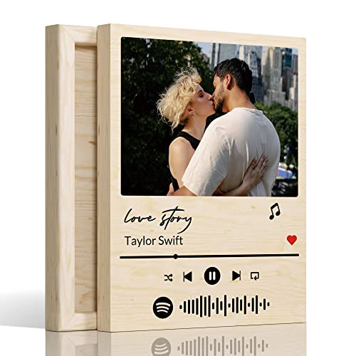 Dazellapersonalized Wood Song With Photo Wood Album Cover Scannable Spotif Code, Custom Wood Music Plaque, Customized Couples Gifts For Anniversary Christmas Valentine's Day Boyfriend Gifts From Girlfriend #TOP4
