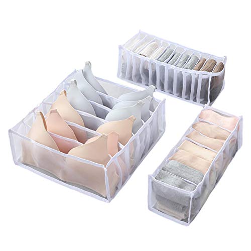 MANGGUO Unterwäsche-Organizer, 3-Fach Faltbare Schrank-Aufbewahrungsboxen, Kommode Schubladen-Organizer für Unterwäsche, BH, Socken, Schubladen-Teiler-Set Enthält 6 + 7 + 11 Zellen Cover