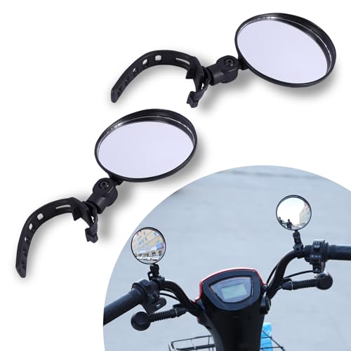 MOXRUQ 2 PCS Bike Handlebar Mirror, Scratch Resistant Bike Rear View Mirror Glass, Adjustable and Rotatable Bike Mirror Handlebar Mount (Black)
