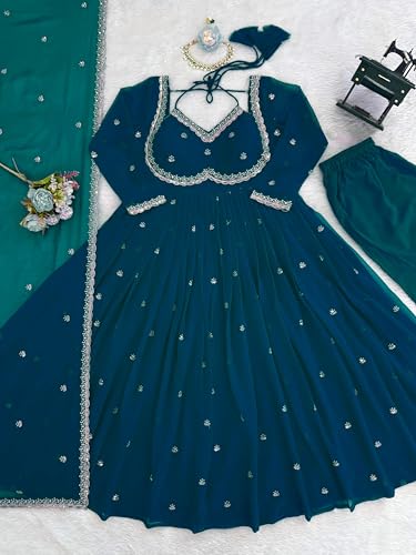 Image of Beautiful Embroidered Anarkali Gown for Women ||Festive Outfit with Intricate Detailing