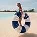 FUNBOY Giant Vintage Navy Blue Stripe Inflatable Tube Pool Float with Cup Holder 48