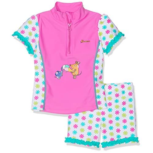 Playshoes DIE MAUS UV-Schutz Bade-Set Die Maus Blumen Badeanzug, Mehrfarbig (Weiß/Rosa 586), 74/80