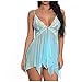 Set di biancheria da donna sexy in pizzo con scollo a V, con scollo a V, stile aperto sul davanti, per bambole, perizoma, mutandina da notte, perizoma e perizoma blu cielo XXX-Large