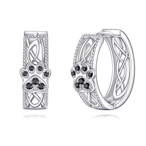 POPLYKE S925 Sterling Silber Paw Print Creolen Damen Hund Ohrringe Paw Ohrringe Hundeschmuck 19mm