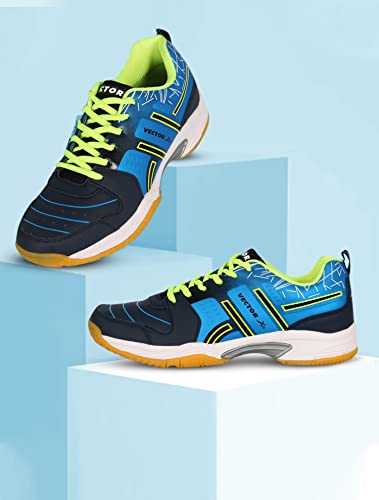 Image of Vector X CS-2000 Unisex Tennis Badminton Court Shoes for Men Women Boys|Synthetic Leather+Mesh Upper, EVA Midsole, Crepe Rubber Sole|Lightweight Indoor Outdoor Sports Footwear Sneakers (Blue, Size-5)