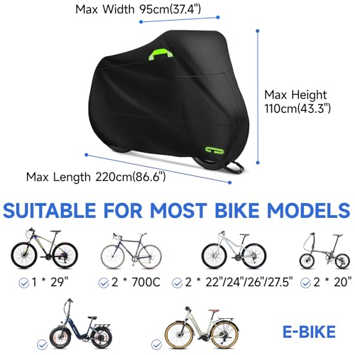 Telo Copri Bicicletta Da Esterno Per 2 Bici, 210D Copertura Bicicletta Impermeabile, Copribici Telo Protettivo Per Biciclette Vento Antipolvere Pioggia Protezione Uv, 220X110X95Cm - 2