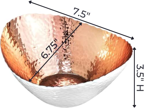 Monarch Abode 30604 Steel Hand Hammered Metal Decorative Bowl, Modern Centerpiece Fruit Bowl For Kitchen Counter, 7.5 Inch, White And Copper Finish #TOP1