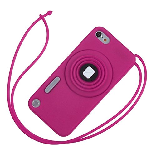 Asmyna Hot Pink Camera Style Stand Pastel Skin Cover With Lanyard For Ipod Touch 5 #TOP1