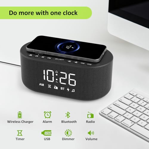 DreamSky Alarm Clock Radio with Wireless Charging and Bluetooth Speaker - Image 2