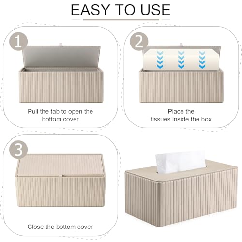 MFUSUL PU Leder Taschentuchbox Beige Rechteckig,Wiederverwendbare Kosmetiktücher Box für Wohnzimmer Badezimmer Büro Deko (25x14x9cm)