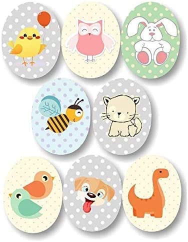 8 Screen-Printed Children's Knee Patches for Ironing onto Clothing. Heat-Adhesive Patches for Repairing and Decorating Trousers, Jackets, and Sweaters. (Baby Animals)