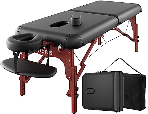 Cloris 84" Professional Massage Table Portable 2 Folding Lightweight Facial Salon Spa Tattoo Bed Height Adjustable With Carrying Bag & Wooden Leg Hold Up To 1100Lbs #TOP2